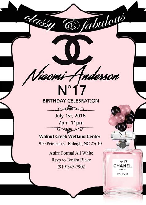 Coco Chanel themed party invitations